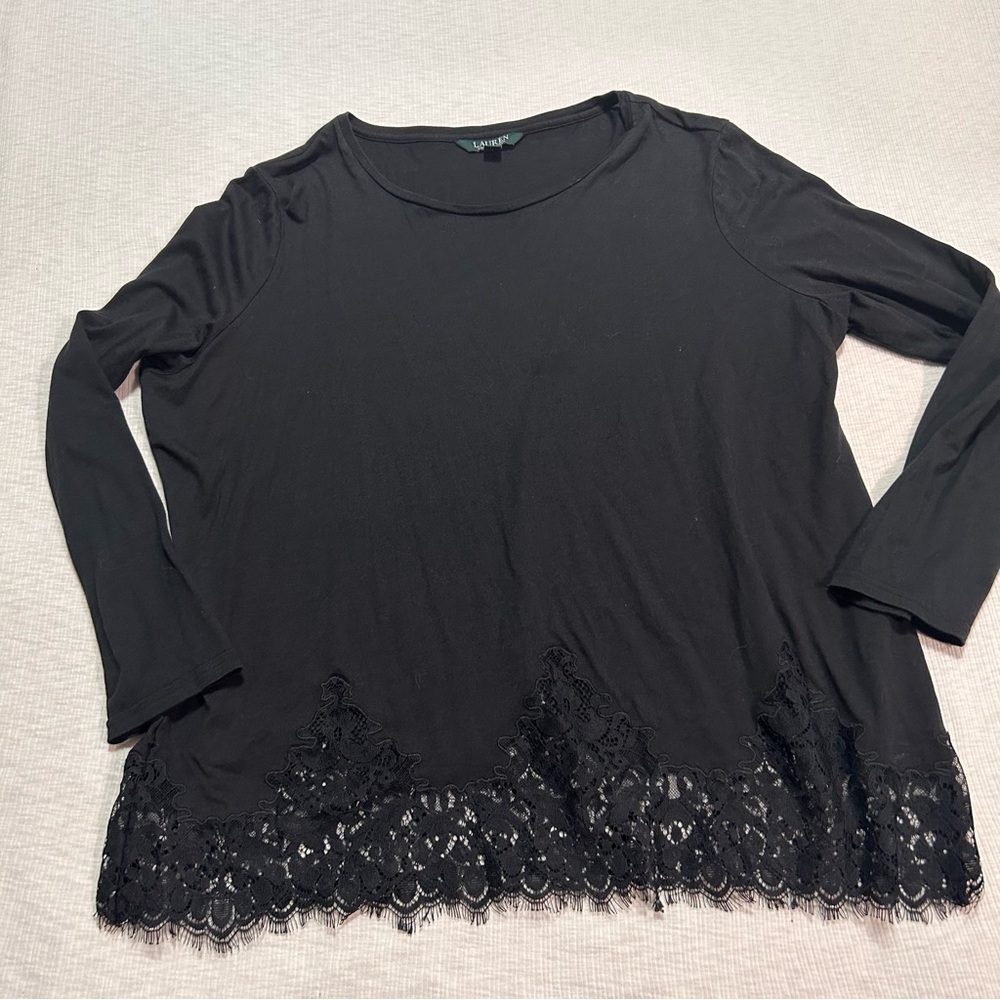 Ralph Lauren Black Embellished 3/4 Sleeve Blouse